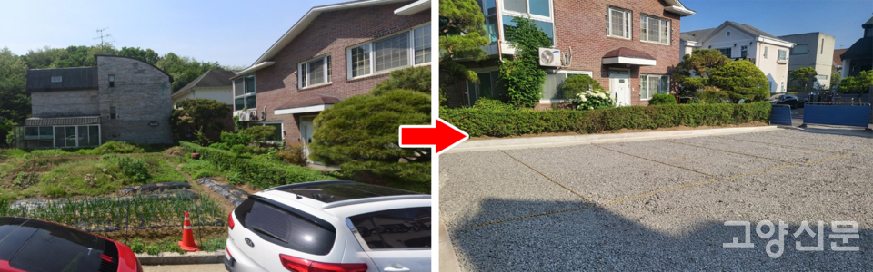 정발산동 '상생주차장'의 조성 이전과 이후 모습. 