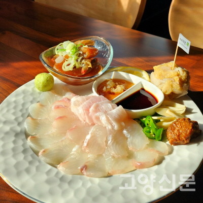 광어숙성회와 간장새우. 