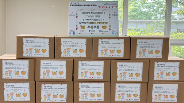  스타필드 고양점과 경기사회복지공동모금회가 지원한 과일 채소 꾸러미.