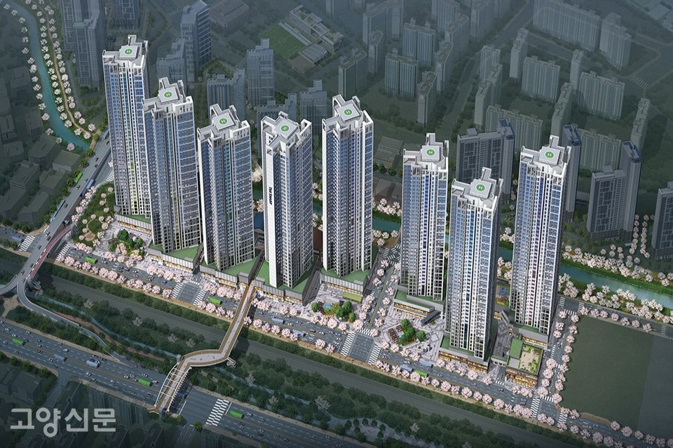 풍동2지구 '더샵일산엘로이' 오피스텔 조감도. 맨왼쪽 교량이 풍동2지구와 경의로를 연결하는 오버브리지다.