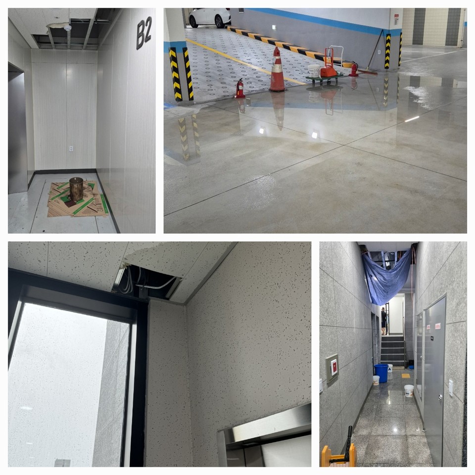 한 분양자는 "올해 장마, 태풍 등으로 인해 건물 전체가 한바탕 물바다가 됐었다"라고 말했다. 특히 지하 주차장 일정 구간에서 "빗물이 폭포처럼 쏟아져 겁이 났다"라고 덧붙였다.  [사진제공 = 해당 오피스 분양자]