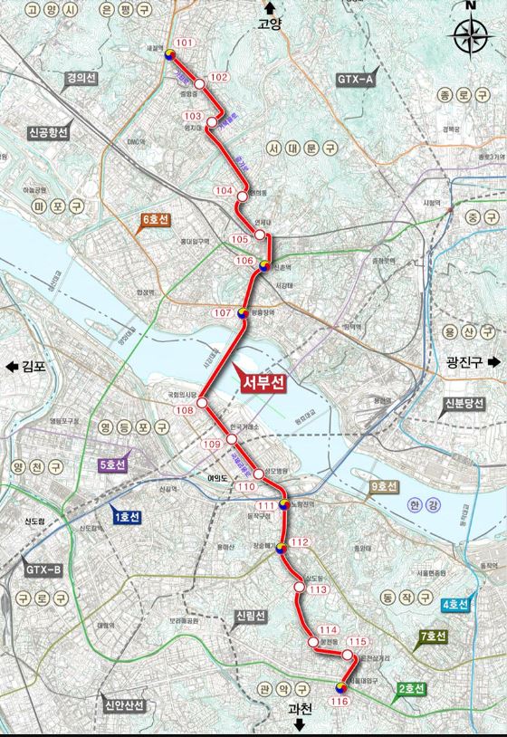 서울 서부선 경전철 노선도