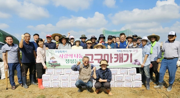 고봉동 주민자치회가 주민자치 텃밭에서 어려운 이웃을 위한 ‘사랑의 나눔 고구마 캐기’를 했다. 