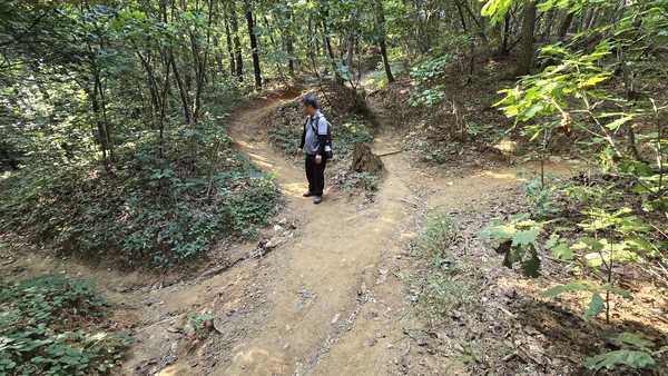 박평수 사회적 협동조합 한강 고양지부장이 여러 갈래로 갈라진 샛길을 보며 안타까워 하고 있다.