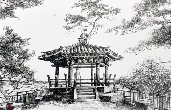 윤인혁 화가의 볼펜 그림. 낙산사 의상대(강원도 양양)