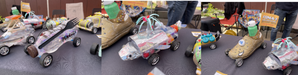 재활용 재료 등을 활용해 참가자들이 만든 모형 자동차.