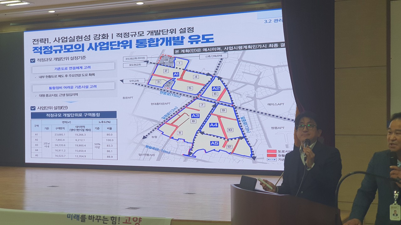 소규모주택정비사업의 관리계획안을 수립한 용역사는 일산동 587-5번지 일대를 5개 구역으로 나눠 사업을 진행할 것을 제시했다.