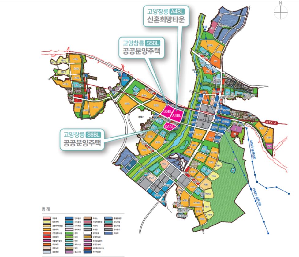 창릉신도시에서 처음으로 본청약과 아파트 건설공사가 이뤄지는 A4·S5·S6 위치. A4블록에는 신세계건설이 900세대, S5블록은 이수건설이 759세대, S6블록은 반도건설이 430세대 규모의 아파트를 건설한다.