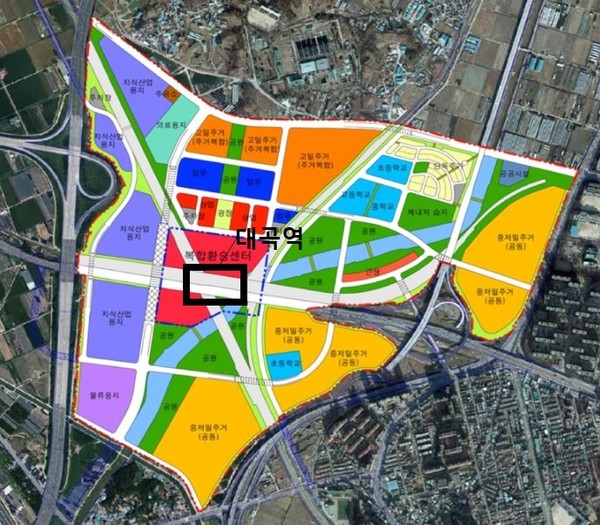 이전 대곡역세권 개발 계획도. 대곡역을 중심으로 개발예정 지역이 둘러싼 모양이다.