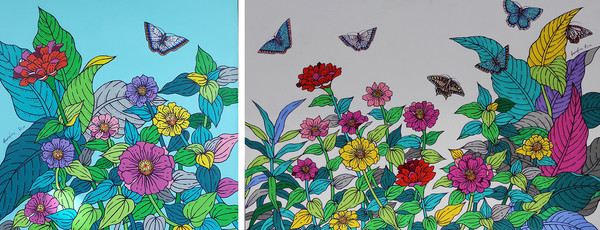 (왼쪽)Get into Nature 50*50cm Acrylic on canvas 2023, (오른쪽)Get into Nature 90*60cm Acrylic on canvas 2023