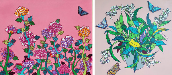  (왼쪽) Dream of peony 80Acrylic on canvas 2022, (오른쪽)Get into Nature 50*50cm Acrylic on canvas 2024