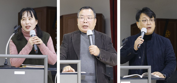 (왼쪽부터)정복여 책임연구원, 김동철 전문연구원, 김태영 전문연구원이 발표를 하고 있다.