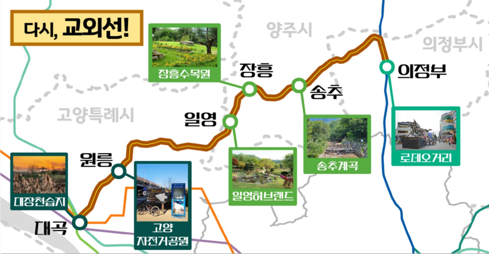 국토교통부 보도자료에 첨부된, 교외선 역과 인근 관광지를 연계한 이미지. [이미지=국토교통부]