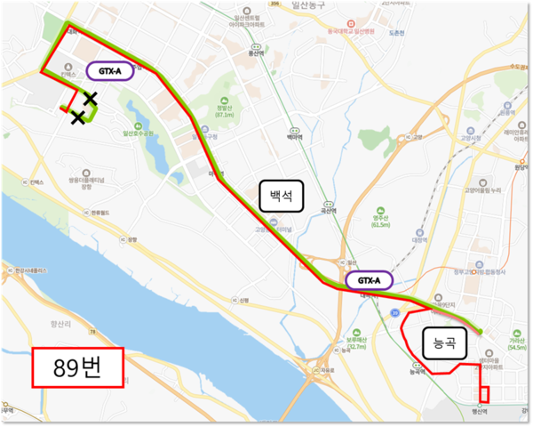 89번 버스는 지난달 26일부터 일부 노선이 변경돼 능곡ㆍ행신역에 갈 수 있게 됐다. 배차간격은 평일 18분, 주말 20분. [사진제공 = 고양시 버스정책과]