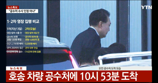 15일 '내란 우두머리 혐의'로 체포된 윤석열 대통령이 공수처 청사로 들어가고 있다. [사진=YTN 화면 캡처]