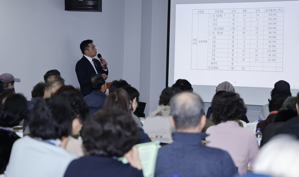  전차 회의록을 설명하는 고양누리새마을금고 직원.