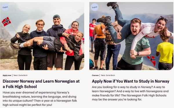 노르웨이 시민학교 외국인 입학 영문 홍보자료. 시민학교 홍보자료 화면 캡처. [ 이철규 북유럽특파원]
