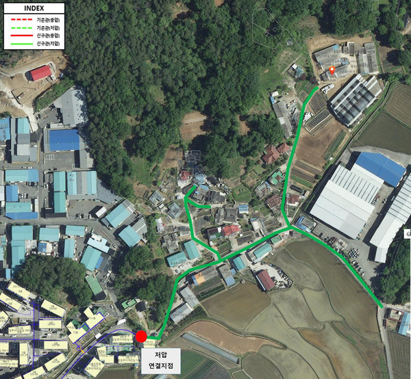 내유동 232~내유동 215 일대,  배관길이  630m, 21세대에 도시가스 배관망 공사가 진행된다.