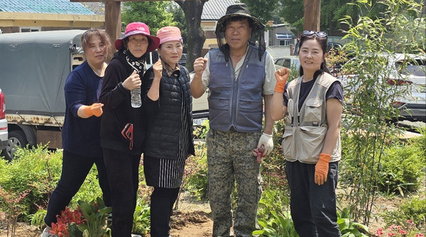 고양동이 2025고양국제꽃박람회의 꽃을 재활용해 고양동종합복지회관 주차장 옆 화단에 심었다.