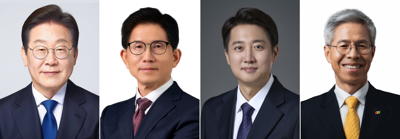 (사진 왼쪽부터) 기호 1번 이재명 더불어민주당 후보, 기호 2번 김문수 국민의힘 후보, 기호 4번 이준석 개혁신당 후보, 기호 5번 권영국 민주노동당 후보