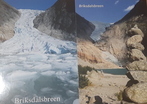 브릭스달 빙하 안내소의 홍보엽서. 빙하 크기의 변화를 확인할 수 있다. [사진=이철규 북유럽특파원]