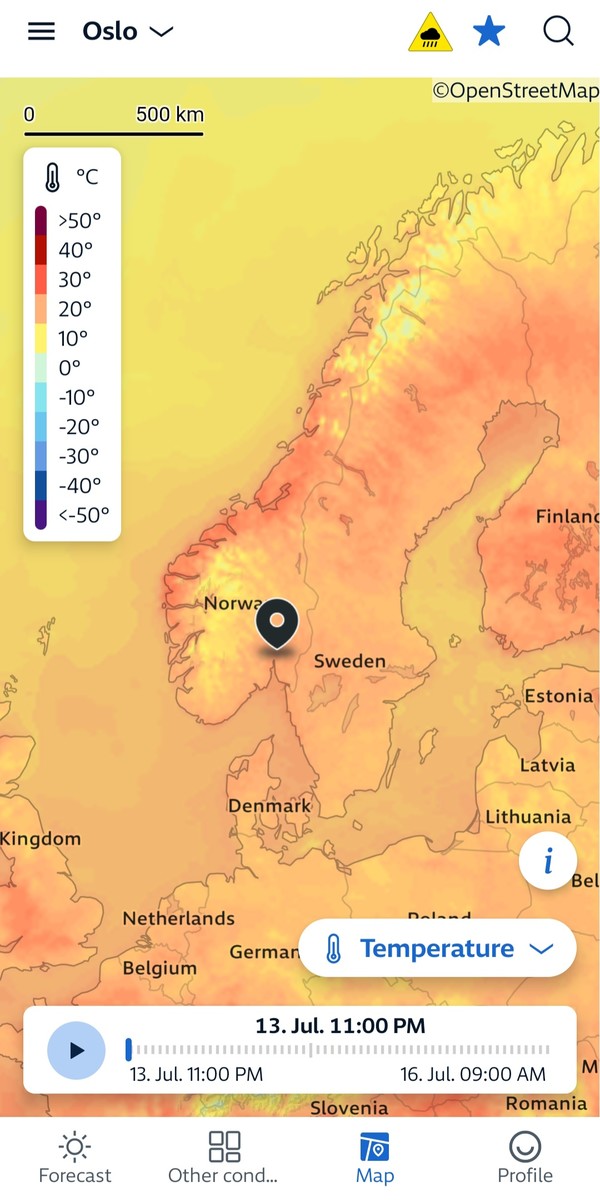 노르웨이 여름, 이상 고온 현상으로 일부지역에 열대야를 보이고 있다. [이철규 북유럽특파원]