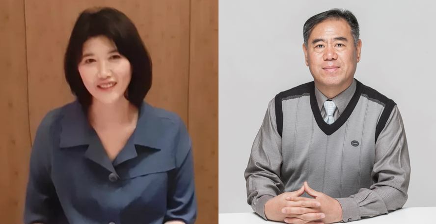 제4회 시산맥기후환경문학상 시상식에서 공동수상한 안명옥 시인과 김겨리 시인.