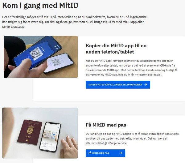 덴마크 전자정부 용 MitID 소개자료. MitID 홈페이지 자료화면 캡쳐