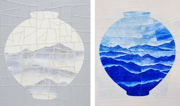 (왼쪽) comfort-위로 60.6x72.7cm mixed media 2024  / (오른쪽) comfort-위로 116.8x91.0cm mixed media 2025