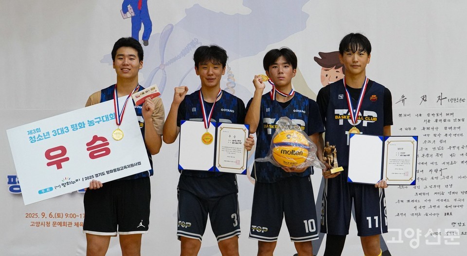고양시 청소년 3:3 평화농구대회에서 우승을 차지한 '향산보현사석탑'팀.
