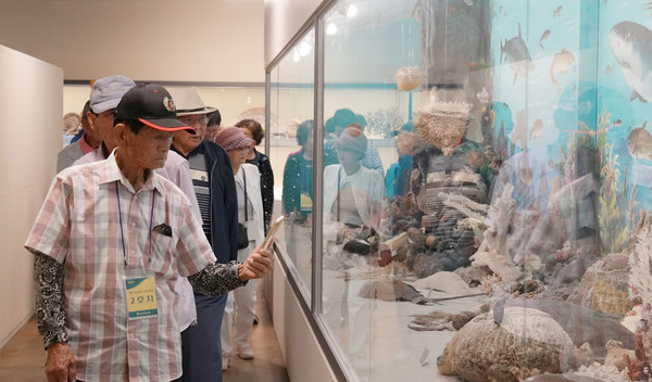 조합원들이 문화체험을 하며 전시작품을 둘러보고 있다.