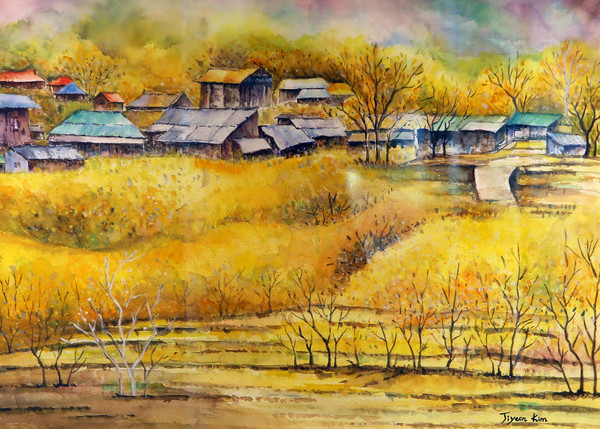 김지연 작가의 '시골풍경' 수채화