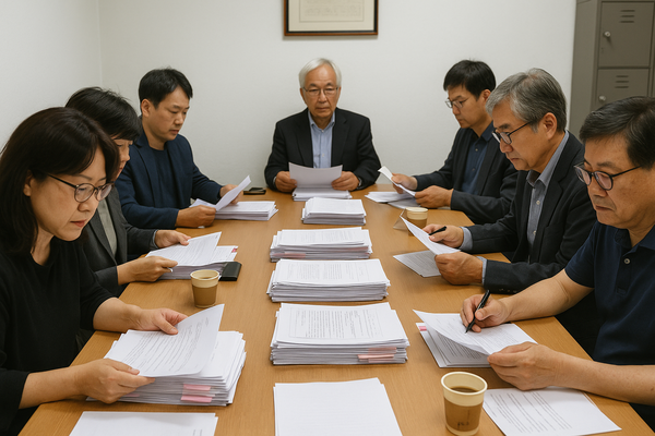 매월 열리는 장발장은행 대출심사위원회. 비공개로 열리는 회의를 AI를 통해 이미지로 재연함. 