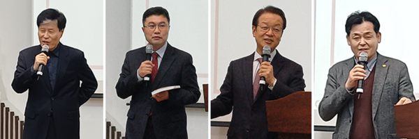 (왼쪽부터) 축사를 한 강현석 전 고양시장, 조용술 당협위원장, 정문식 국민의힘 경기도당 부위원장, 길종성(사)영토지킴이 독도사랑회 중앙회장. 