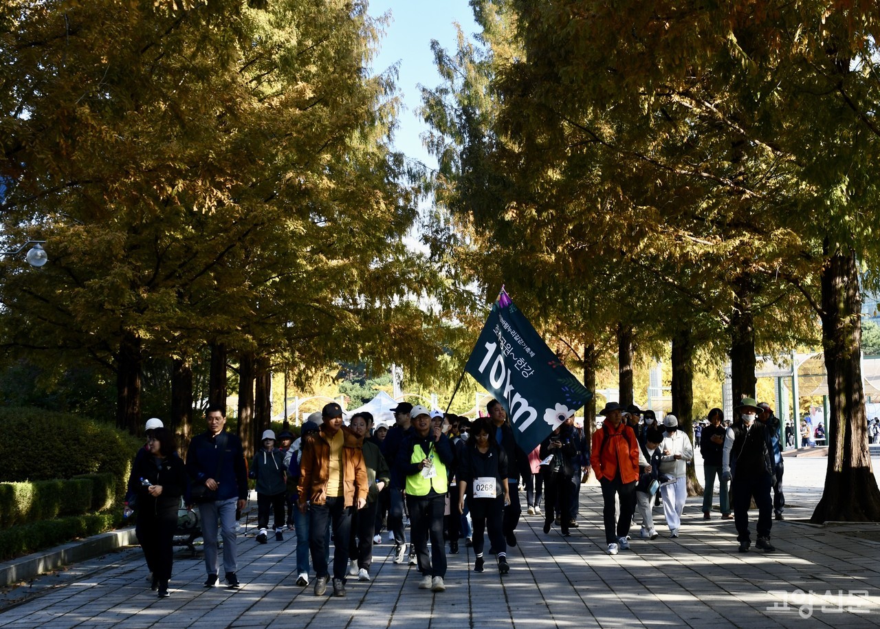 10km 참가자들이 출발, 일산호수공원을 나서고 있다.