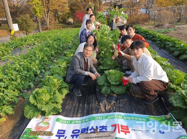 배추는 11월말 전달할 예정이다. 배추밭을 둘러보고 있는 학생들.