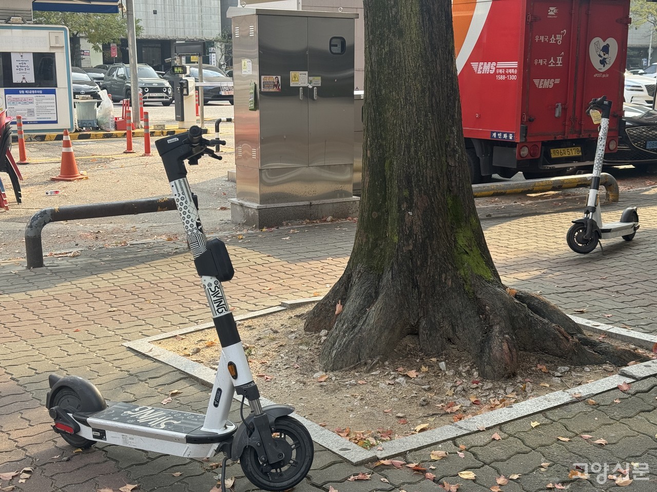 인도 곳곳에 방치된 개인형 이동장치(PM, 일명 ‘공유 킥보드’)의 모습. 최근 일산호수공원에서 산책 중이던 60대 여성이 전동 킥보드에 치여 사망하는 사고를 계기로 규제 목소리가 높아지고 있다. 