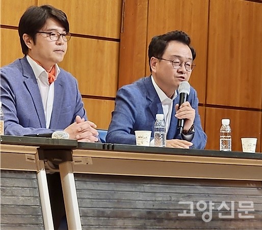 더불어민주당 민경선 고양시장 후보가 고양시 복지행정의 현장성 강화에 대해 발언하고 있다.