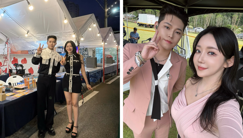“진짜 남매 아니에요?” 꼭 닮은 찰떡 케미로 전국 축제 무대를 접수 중인 트로트 남매 콤비 조우현(왼쪽)과 권도연. 가수 조우현 제공