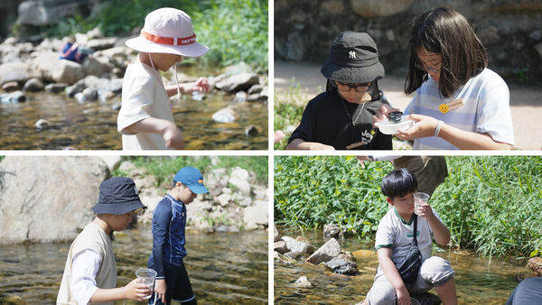 창릉천에 직접 발을 담그며 진행된 수생태 탐사 활동.