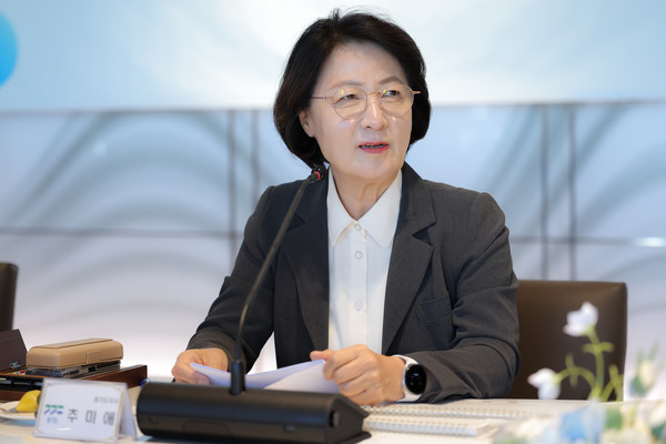 회의에 참석해 공업지역 물량 공동 활용을 제안하고 있는 추미애 경기도지사. 경기도 제공
