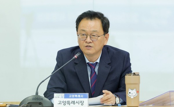 '규제 개선 전략'을 주제로 열린 시정회의를 주재하고 있는 민경선 고양시장. 고양시 제공