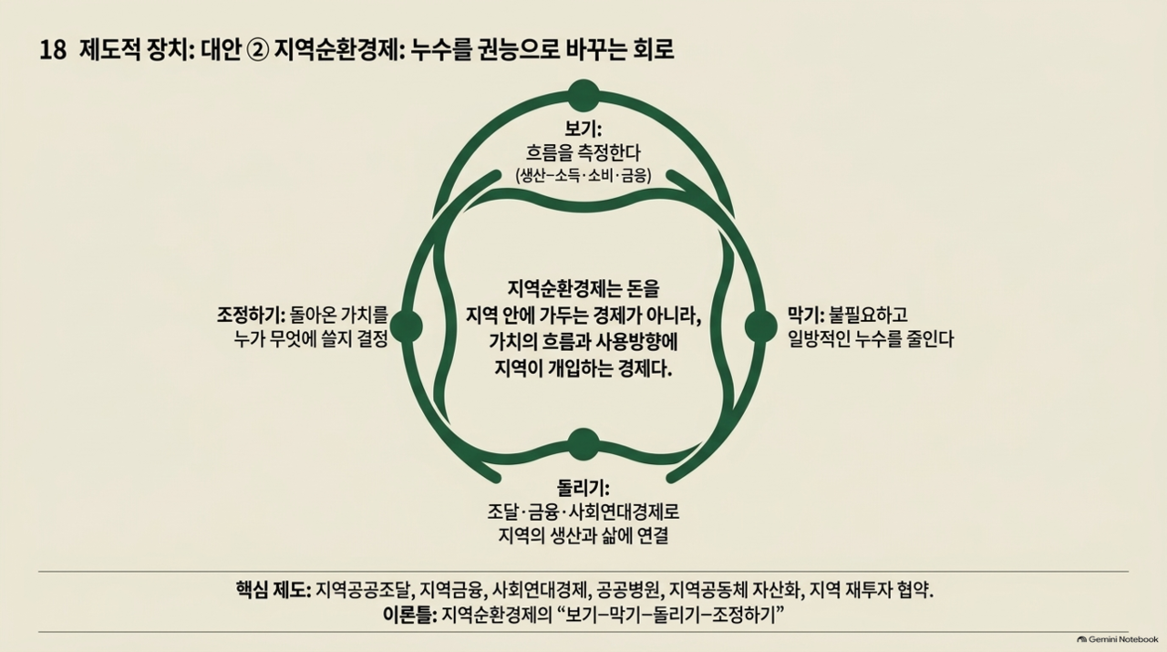 지역의 경제적 자기결정권에 기초한 지역순환경제 4단계 실천 모델(출처: 양준호 교수 발표자료)